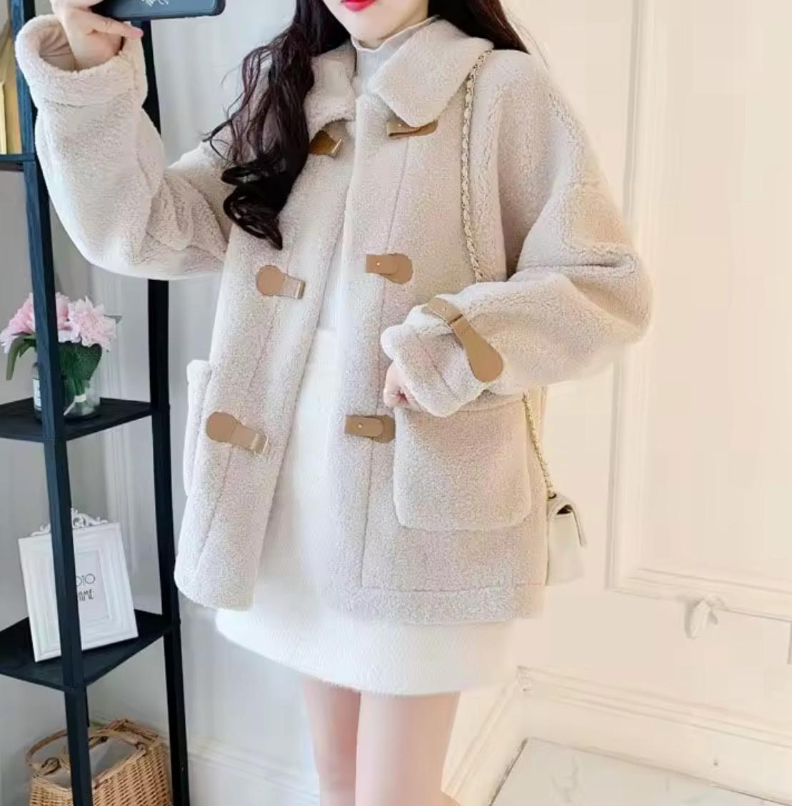  Loose Lamb Wool Cardigan Coat 